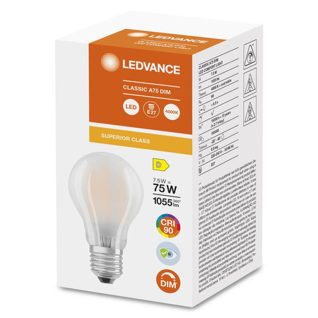 LED žiarovka E27 A60 7,5W = 75W 1055lm 4000K neutrálna biela 300° CRI90 Stmievateľná Ledvance