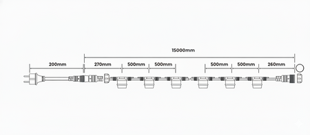 Záhradná vonkajšia svetelná reťaz Girland 15 m 30x žiarovky E27 1W 2700K NARCI Lumiled