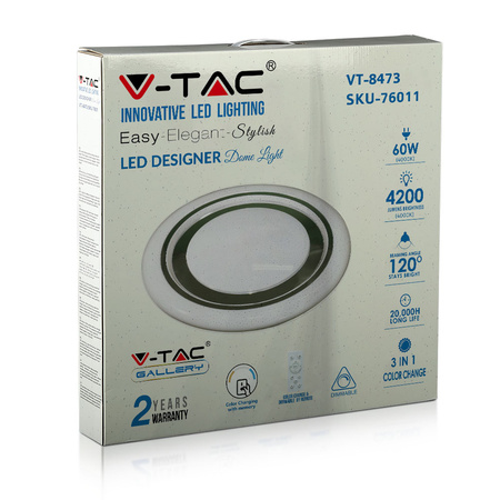 LED stropné svietidlo 60W CCT 3v1 4200lm Stmievateľné + zmena farby s diaľkovým ovládaním Diamantový efekt VT-8473 V-TAC