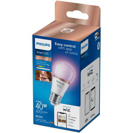 LED žiarovka E27 guľka P45 4,9W = 40W 470lm 2200-6500K RGB + TW Smart SMART WiFi Bluetooth App WiZ Philips