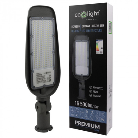 LED pouličné svietidlo 150W 16500lm 6500K, studená biela IP65 110lm/W PREMIUM Ecolight
