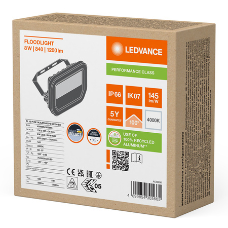 LED reflektor Vonkajšie reflektory 10W 1200lm 4000K IP66 Čierne reflektory Ledvance