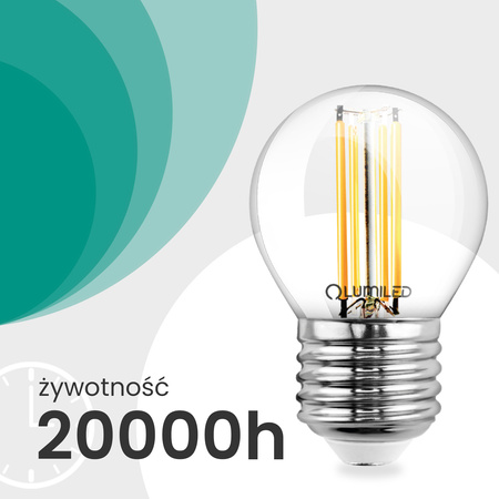 6x LED žiarovka E27 guľka P45 2,2W 470lm = 40W 4000K neutrálna biela 360° vlákno CLASS A LUMILED