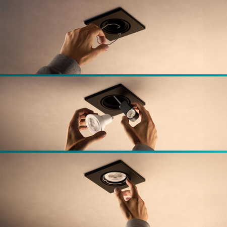 3x LED GU10 zapustená podhľadová hliníková štvorcová čierna Peridot Philips