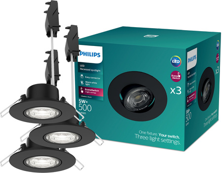 3x LED zapustené svietidlo 5W 500lm 2700K, teplá biela Moving Round Black Stmievateľné 3-STEP SceneSwitch Cilantro Philips