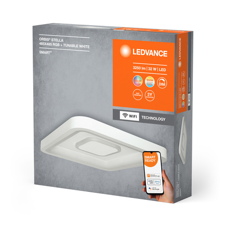 Plafond LED svietidlo na povrchovú montáž 32W 1800lm RGB CCTpodsvietením Stmievateľné 49cm Biele SMART+ WiFi Orbis Ledvance