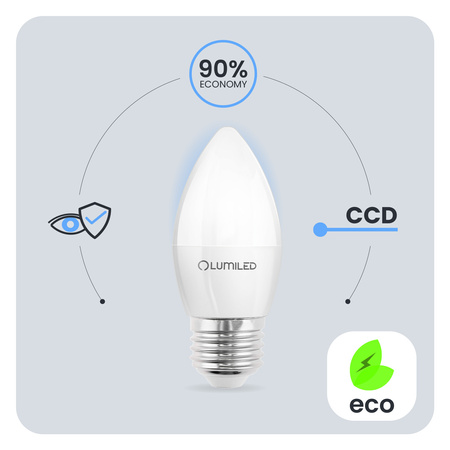 6x LED E14 CANDLE 8W = 60W 6500K studená biela CCD žiarovka