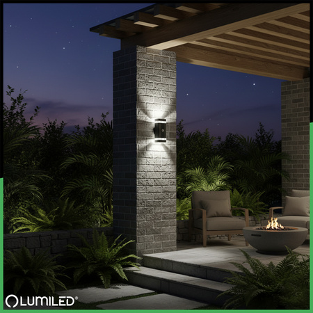 Záhradné nástenné svietidlo zhora nadol 2x GU10 Black Senzor pohybu a súmraku HEDERA LUMILED