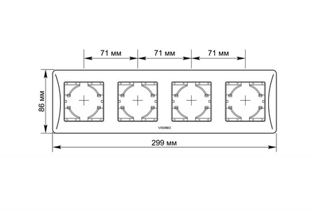 Horizontálny rám pre štvorzásuvkové nástenné zásuvky biely BINERA VIDEX