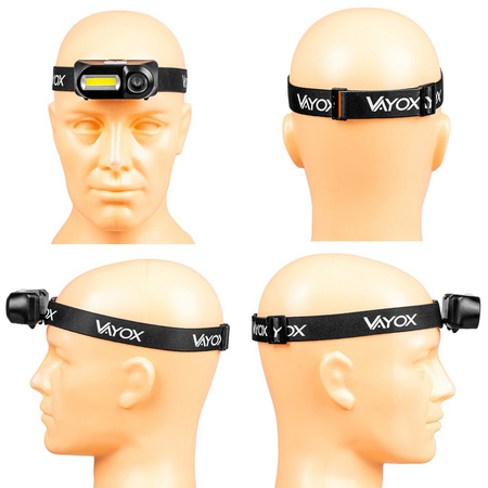 LED dobíjacia hlavová baterka 250lm XPE + COB LED 7 režimov VAYOX