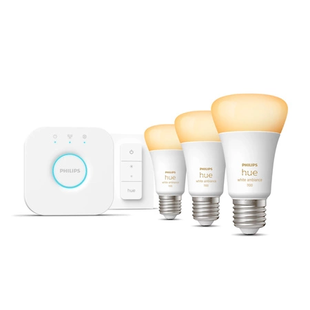 3x LED žiarovka E27 A60 10,5W = 75W 1055lm 2200-6500K CCT SMART Smart Bluetooth ZigBee White Ambiance + Bridge Bridge + Regulátor PILOT Philips HUE Starter Kit