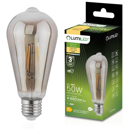 LED žiarovka E27 Edison ST64 6W = 50W 660lm 2200K teplá biela 360° DIMMION FILAMENT LUMILED