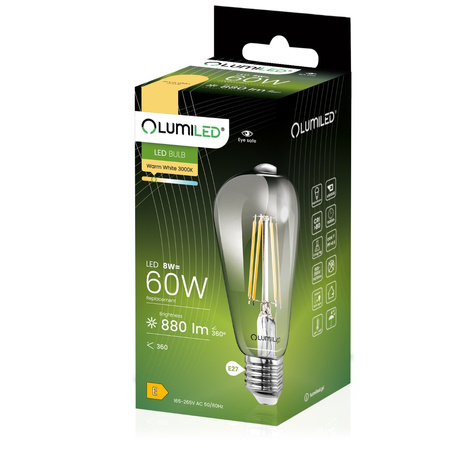 LED žiarovka E27 Edison ST64 8W = 60W 880lm 3000K teplá biela 360° FILAMENT LUMILED