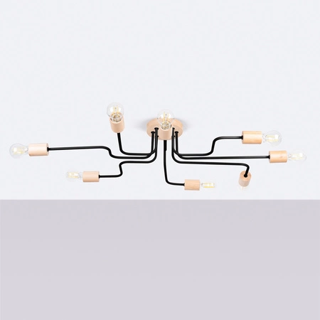 Luster Stropné svietidlo 8x E27 Prírodné drevo Čierna Timbo Peach Puff SL.1671 Sollux