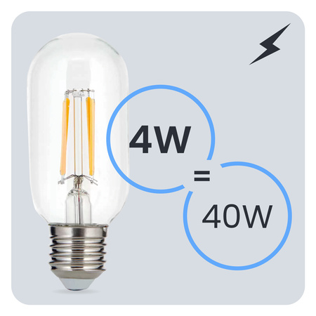 LED žiarovka E27 T45 FILAMENT 4W = 40W 470LM 3000K teplá biela 360° Dekoratívna LUMILED