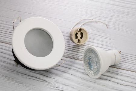 Zapustené halogénové svietidlo na zapustenie Kruhové biele AQUS + LED žiarovka GU10 6W 3000K teplá biela 36° Lumiled