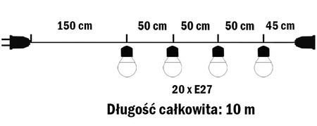 Záhradná vonkajšia svetelná reťaz Girland 10m 10xE27 LED 1,3W Kobi