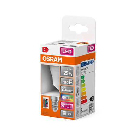 LED žiarovka P47 guľka E14 4,2W = 25W 250lm 2700K RGBW 200° stmievateľná Pilot Retrofit Filament Osram