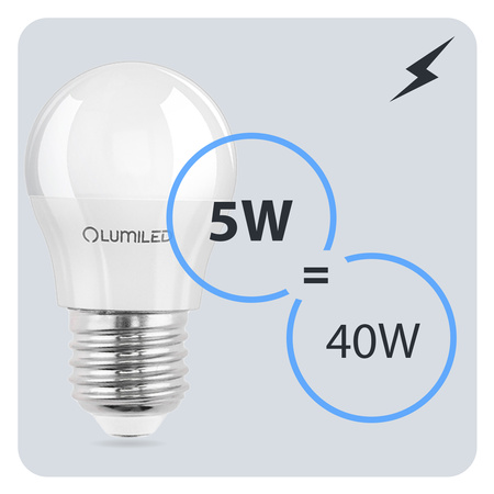 LED žiarovka E27 guľka P45 5W = 40W 470lm 3000K teplá biela 180° LUMILED