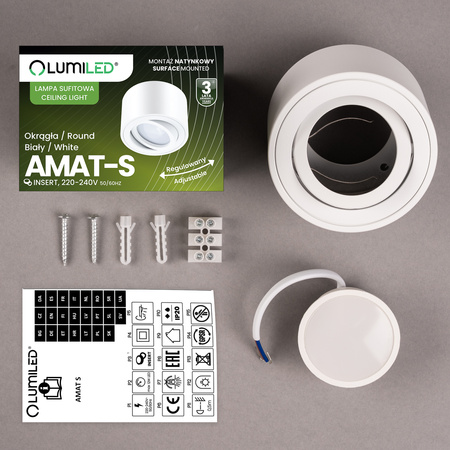 Povrchová montáž HALOGEN TUBE Spot Moving Round White 50mm + LED 7W 3000K kazeta AMAT-S LUMILED