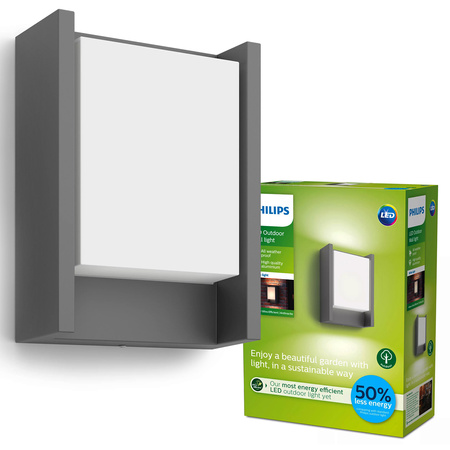 Záhradné nástenné svietidlo Vonkajšia fasádna LED lampa 4W 800lm 3000K IP44 Antracit Arbour Ultra Efficient Philips