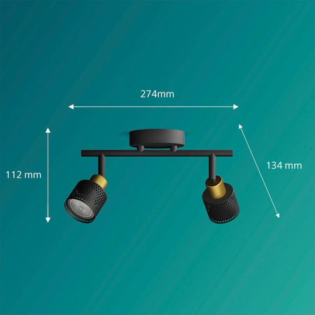 Reflektorové stropné svietidlo 2x GU10 čierno-medené Niall Philips