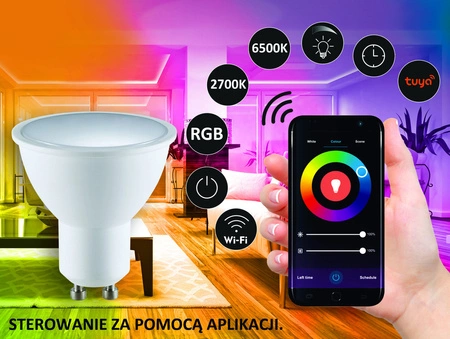 LED žiarovka GU10 5,5W 400lm 2700-6500K CCT RGB 100° Stmievateľná WiFi Tuya WIFI SMART Sanico Goldlux