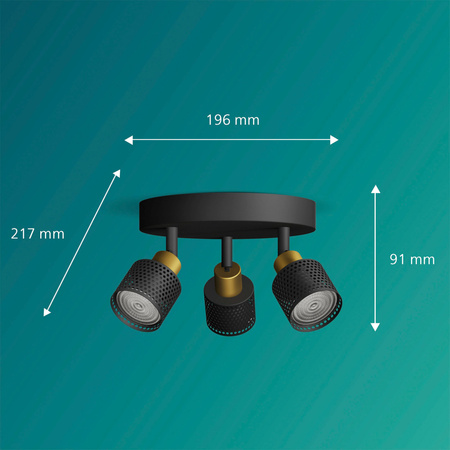 Reflektorové stropné svietidlo 3x GU10 čierno-meď Niall Philips