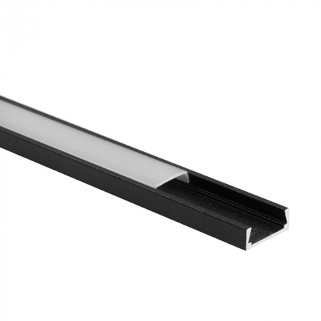 Hliníkový povrchový profil LED čierny 2 m s matným difúzorom pre LED pásy + krytky Ecolight série N