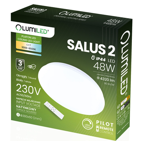 Plafond LED povrchové svetlo SALUS2 48W IP44 CCT White Round 40cm + LUMILED PILOT