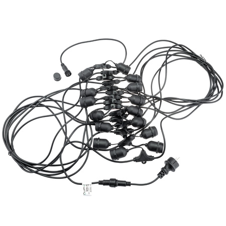 MALUS Vonkajšia záhradná svetelná reťaz 15m 15x žiarovky E27 7W 3000K MALUS Lumiled