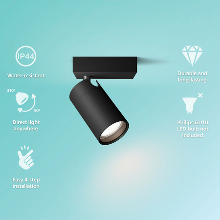 Nástenné svietidlo GU10 IP44 čierne Kosipo Philips