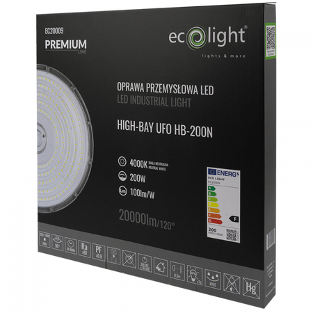 LED závesné svietidlo UFO HIGHBAY 200W 20000lm 4000K neutrálna biela IP65 PREMIUM Ecolight