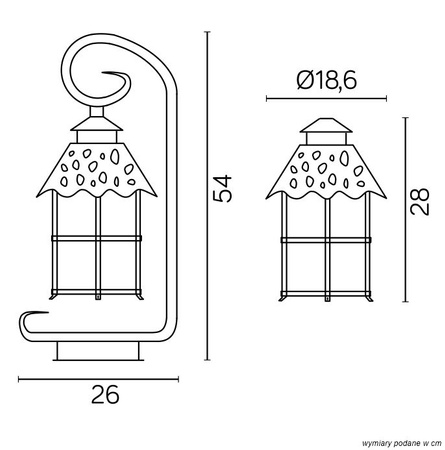 Toledo K 4011/1/R E27 54cm Su-Ma Vonkajšie záhradné stojace stĺpové svietidlo