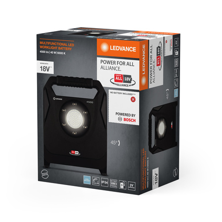 LED reflektor Batériová lampa na stojane Prenosná 40W 4500lm 6500K IP54 Čierne pracovné svetlo Ledvance