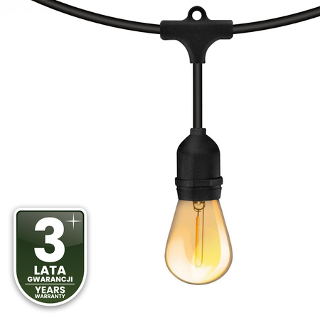 Záhradná vonkajšia svetelná reťaz Girland 20m 40x žiarovky E27 1,3W 2200K MALUS Lumiled