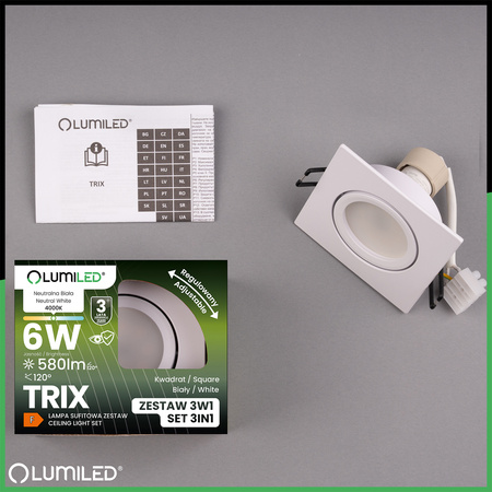 TRIX 3v1 GU10 6W 4000K WHITE MAT LUMILED štvorcové halogénové svietidlo na zapustenie