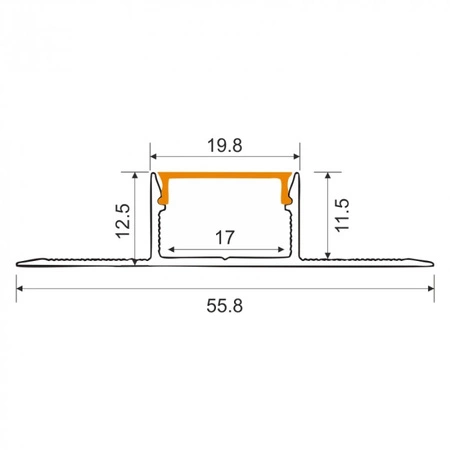 Hliníkový LED profil pre sadrokartón REGIPS široký pod dlaždice eloxovaný 1m s mliečnym tienidlom pre LED pásy + krytky GNS Ecolight
