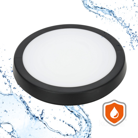 LED stropný plafón do kúpeľnepovrchovou montážou 24W 2280lm 4000K 120° so senzorom pohybu a súmraku čierny IP65 Nairos Kobi