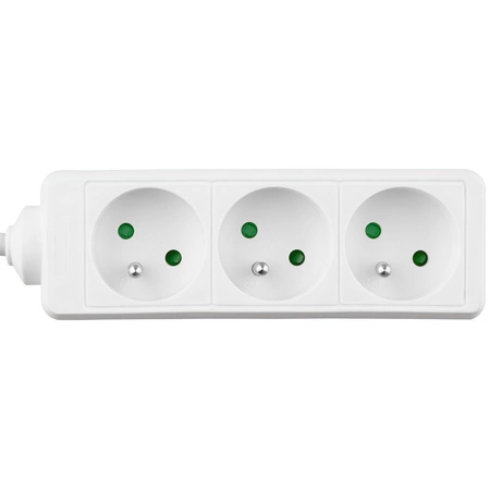 Sieťový predlžovací kábel Zástrčka - 3x uzemnená zásuvka Napájací pásik 5m 3x1,5mm 16A biely