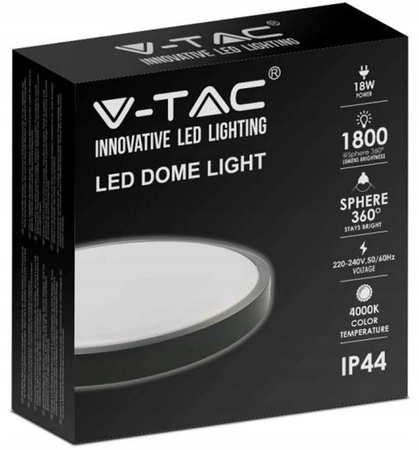 Plafond LED panelová lampa do kúpeľne 18W 1800lm 4000K IP44 23cm okrúhla čierna