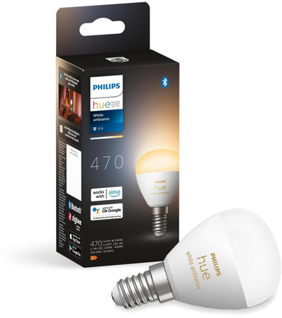 LED žiarovka E14 guľka P45 5,1W = 40W 470lm 2200-6500K CCT SMART Smart Bluetooth ZigBee White Ambiance Philips HUE