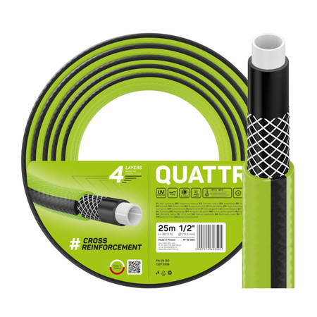 Záhradná hadica na vodu 4-vrstvová s opletom 1/2" 25 m silná QUATTRO CELLFAST