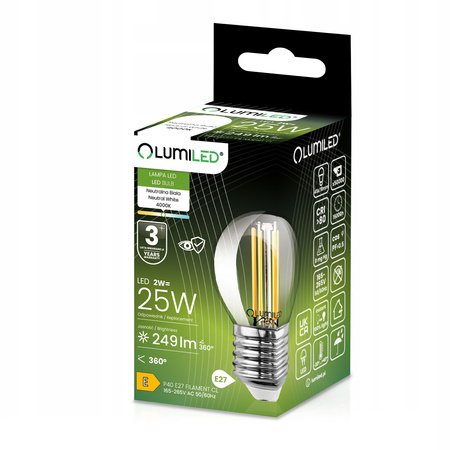 6x LED žiarovka E27 Ball P45 2W = 25W 249lm 4000K Neutral 360° FILAMENT LUMILED