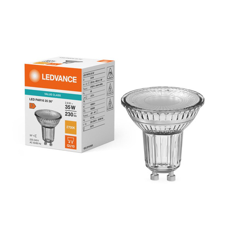 LED žiarovka GU10 PAR16 2,6W = 35W 230lm 2700K teplá biela 36° Ledvance
