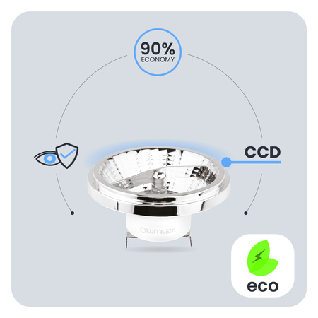 10x LED žiarovka AR111 G53 15W = 100W 1521lm 4000K 12V neutrálna biela 24° Silver LUMILED