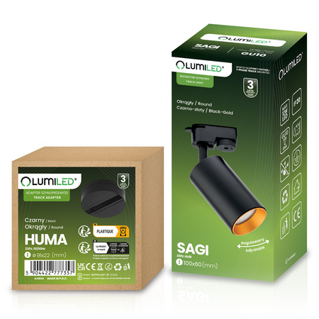 LUMILED HUMA RAIL KIT BLACK + SAGI RAIL SPOTLIGHT BLACK AND GOLD