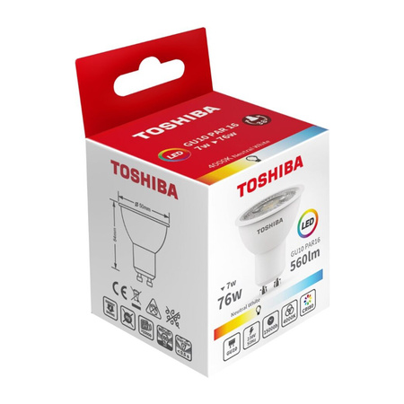 LED žiarovka GU10 7W = 76W 560lm 4000K Neutrálny reflektor TOSHIBA