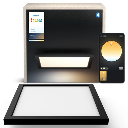Panelové LED stropné svietidlo na povrchovú montáž 30x30 cm 19W 1940lm IP20 White Ambiance TW Black Smart SMART Zigbee Bluetooth Aurelle Philips HUE