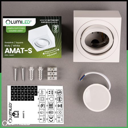 HALOGEN TUBE Spot Movable Square White 50mm + LED 7W 3000K AMAT-S LUMILED vložka